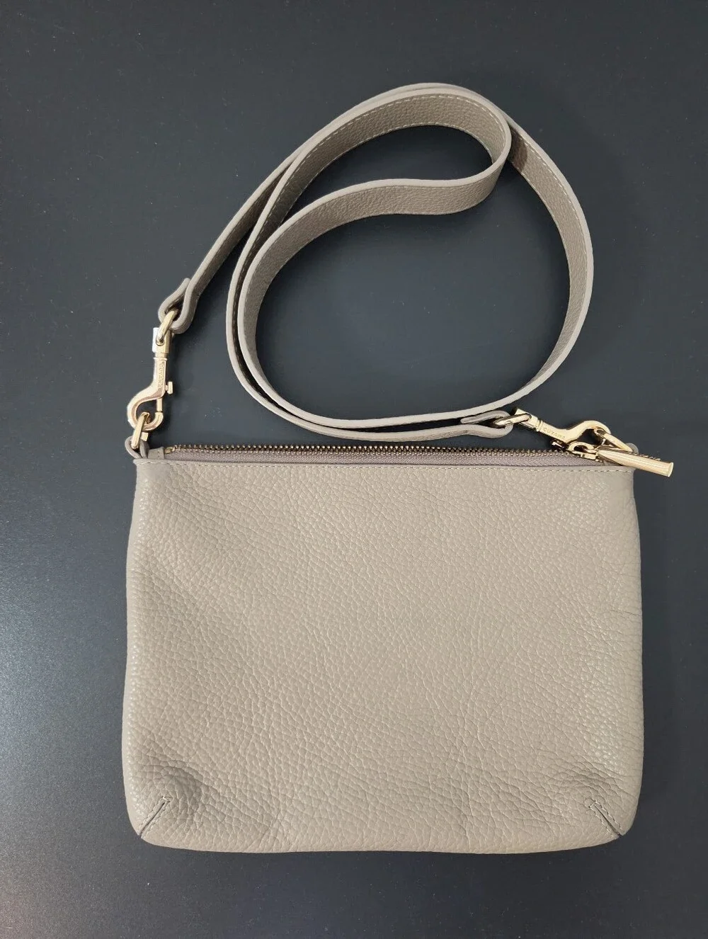 Cuyana Pebbled Leather Curved Crossbody Bag In Stone Beige - Picture 4 of 15